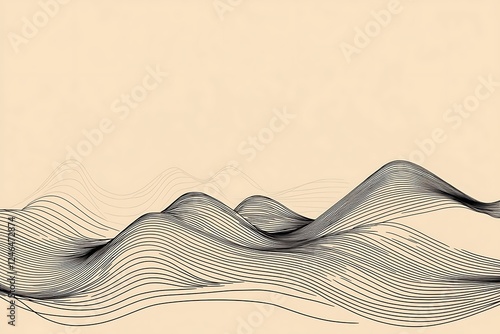 Abstract Line Art Landscape on Beige Background