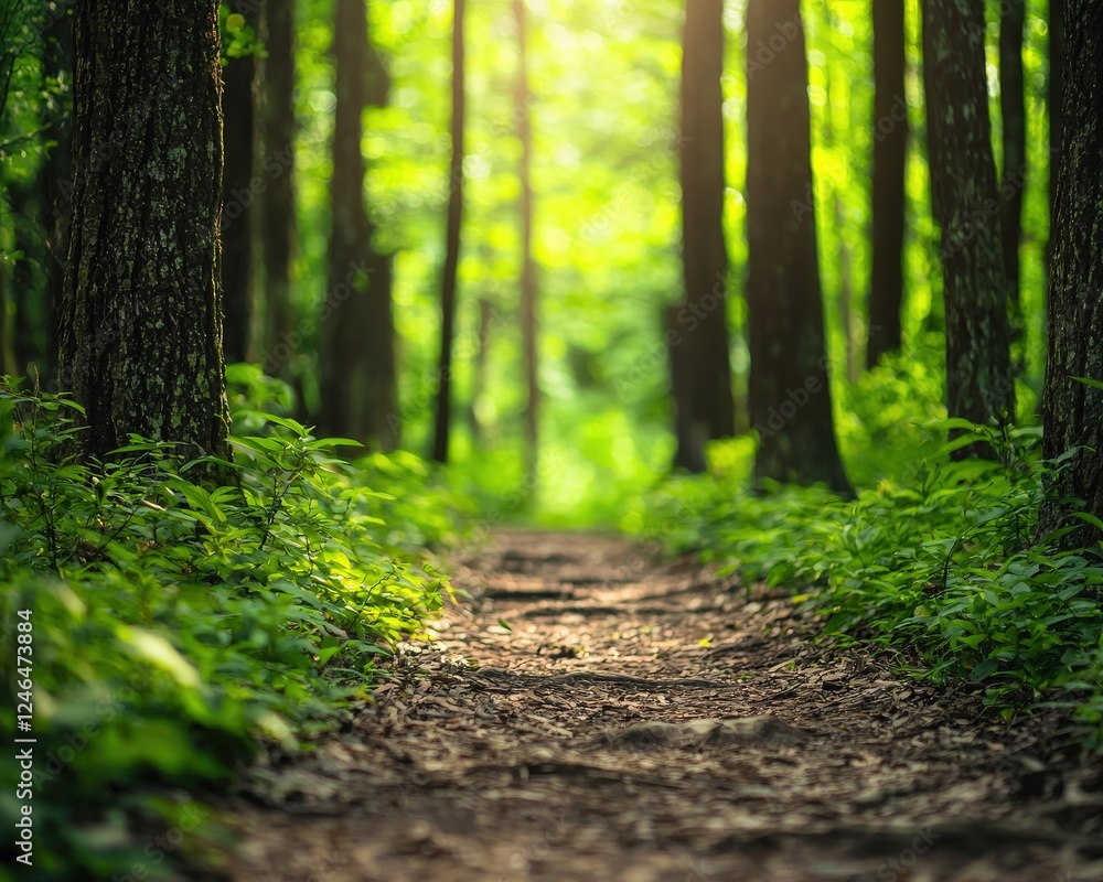 Obraz premium A calming forest path enveloped by tall tropical trees.