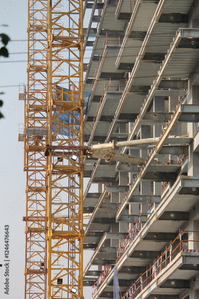 construction high rise building site with crane construction high rise building site with crane