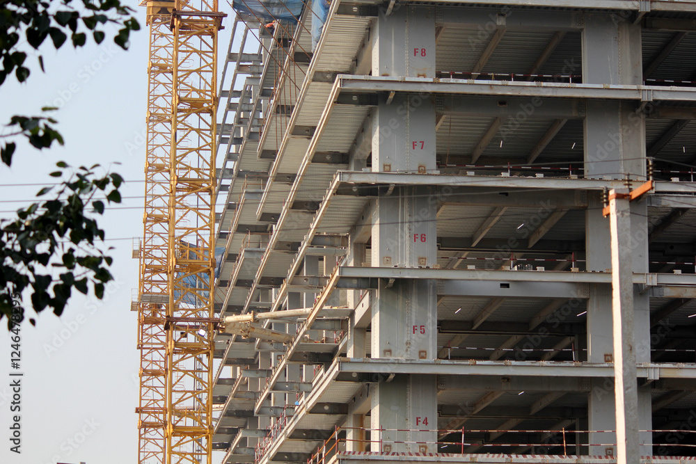 construction high rise building site with crane construction high rise building site with crane