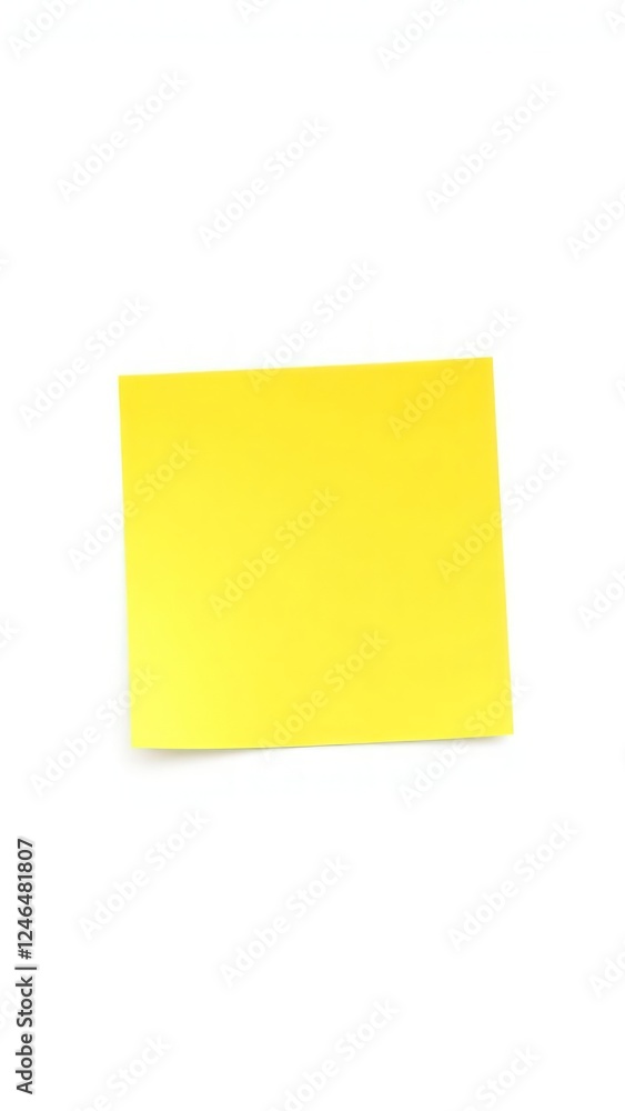 Yellow sticky note with a blank surface, ideal for writing reminders, messages, or short notes. The paper texture is smooth, making it easy to write on. Isolated on white background. Yellow sticky note with a blank surface, ideal for writing reminders, messages, or short notes. The paper texture is smooth, making it easy to write on. Isolated on white background.