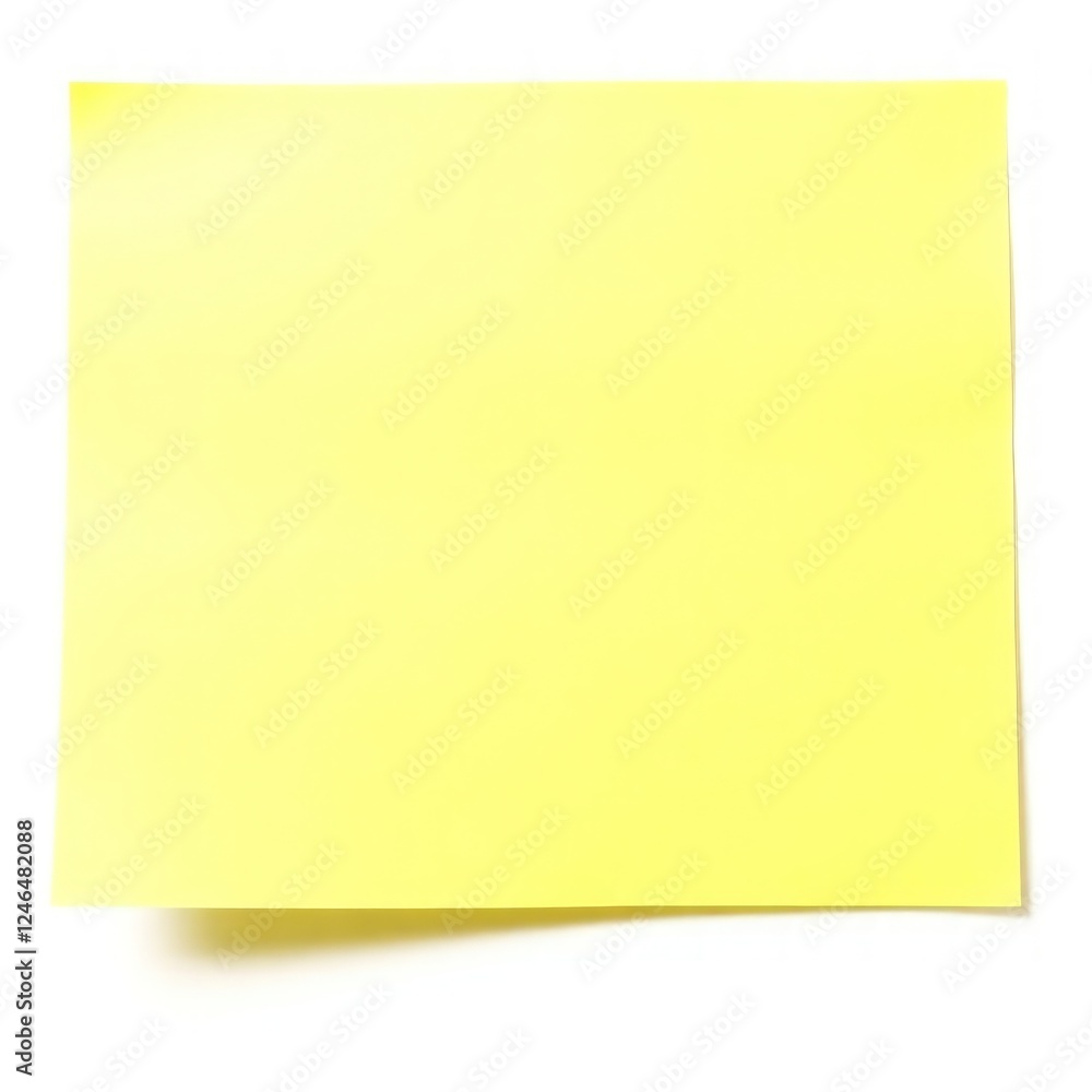 Yellow sticky note with a blank surface, ideal for writing reminders, messages, or short notes. The paper texture is smooth, making it easy to write on. Isolated on white background. Yellow sticky note with a blank surface, ideal for writing reminders, messages, or short notes. The paper texture is smooth, making it easy to write on. Isolated on white background.