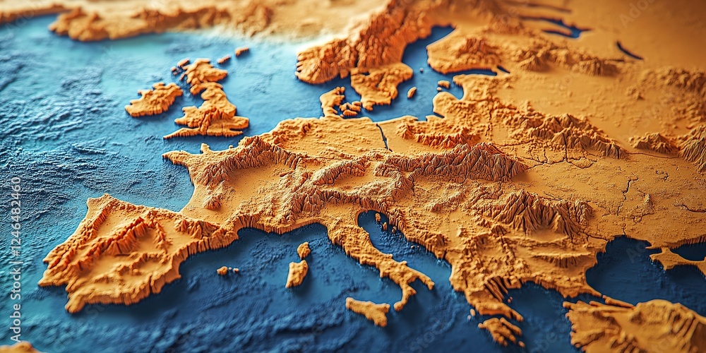 Fototapeta premium A map of Europe with the entire continent made from orange sand