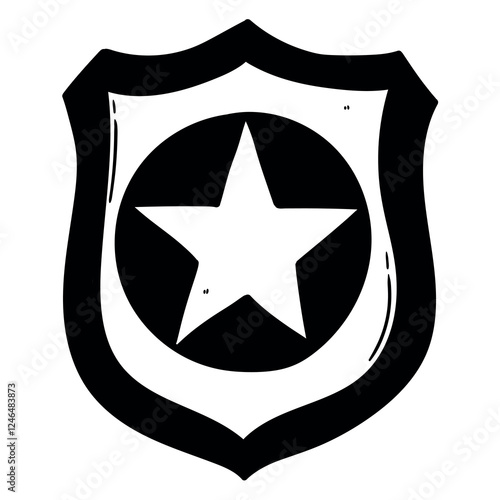 Hand drawn doodle police badge on white background.