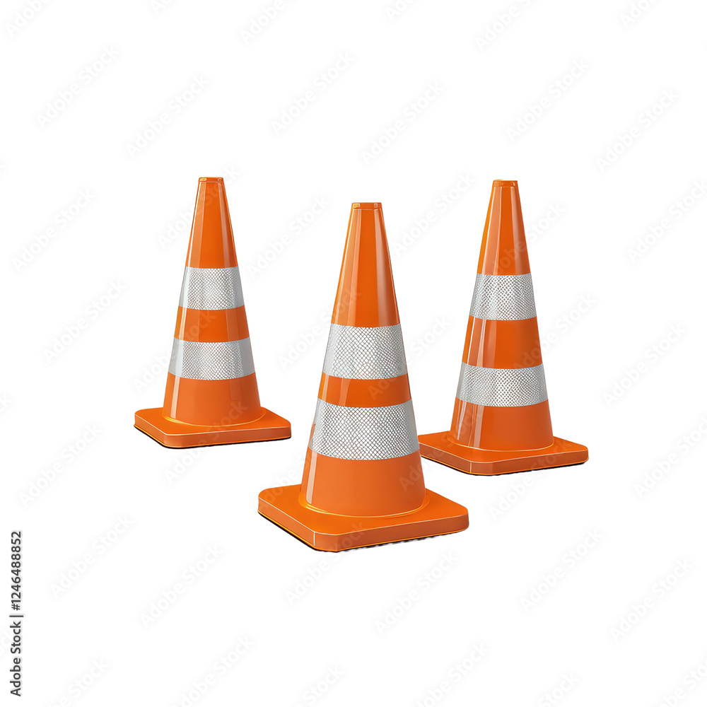 traffic cone icon, 3D illustration of an orange traffic cone with white reflective stripes' Isolated on transparent white background traffic cone icon, 3D illustration of an orange traffic cone with white reflective stripes' Isolated on transparent white background