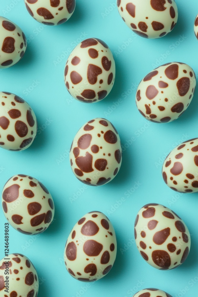 Pastel eggs, chocolate pattern, blue background, spring, Easter Pastel eggs, chocolate pattern, blue background, spring, Easter