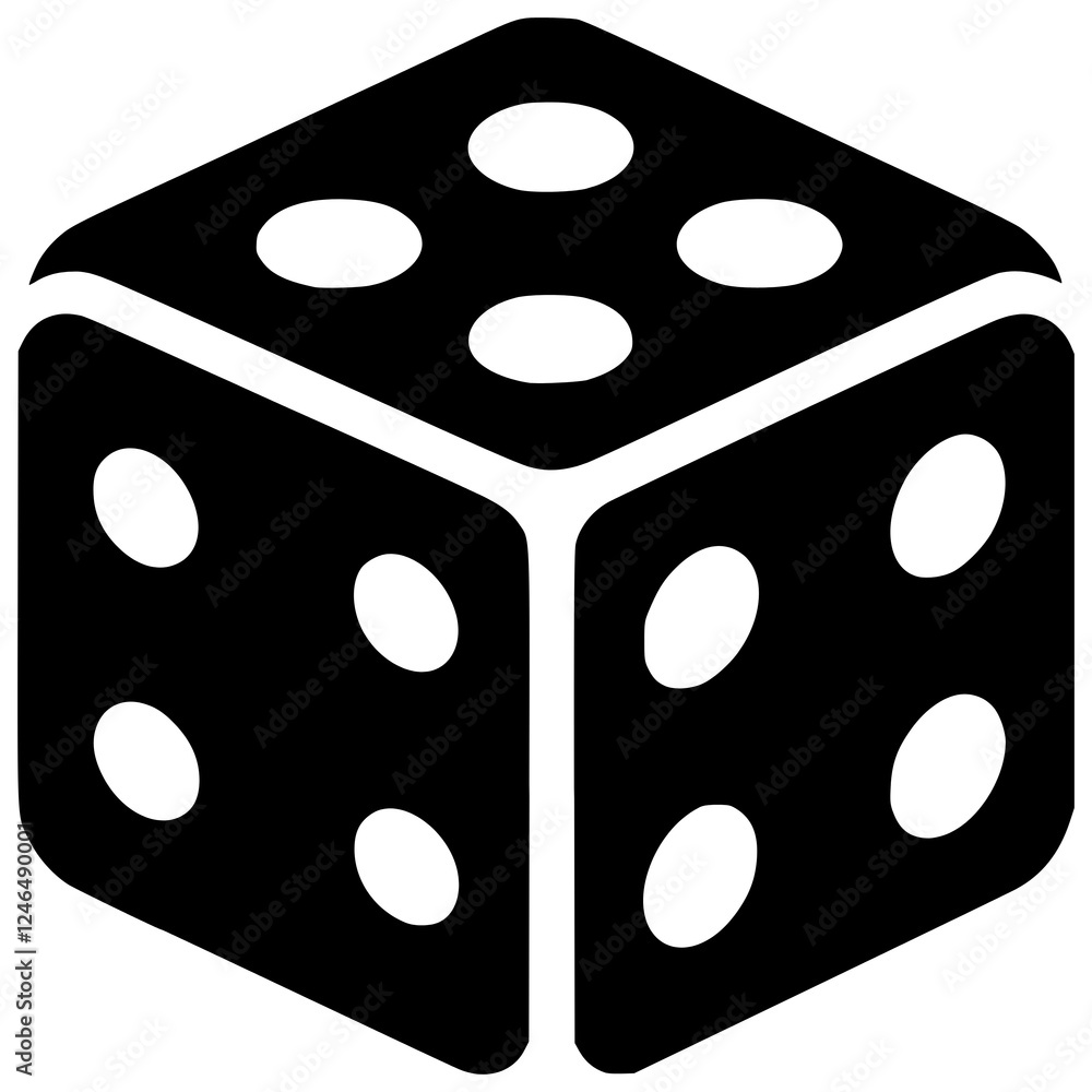 Dice Roll: A striking, isometric illustration of a six-sided die, featuring bold black and white contrast, perfect for game design, gambling, or chance-related concepts. Dice Roll: A striking, isometric illustration of a six-sided die, featuring bold black and white contrast, perfect for game design, gambling, or chance-related concepts.