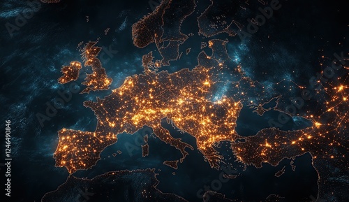 A map of Europe with glowing connections between cities, representing global connectivity