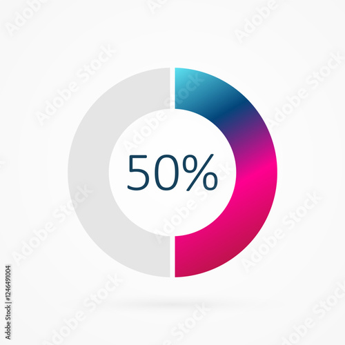 50 percent circle pie chart, isolated symbol. Vector gradient element. Infographic sign. Illustration, icon for business, finance, report, web design, downloading