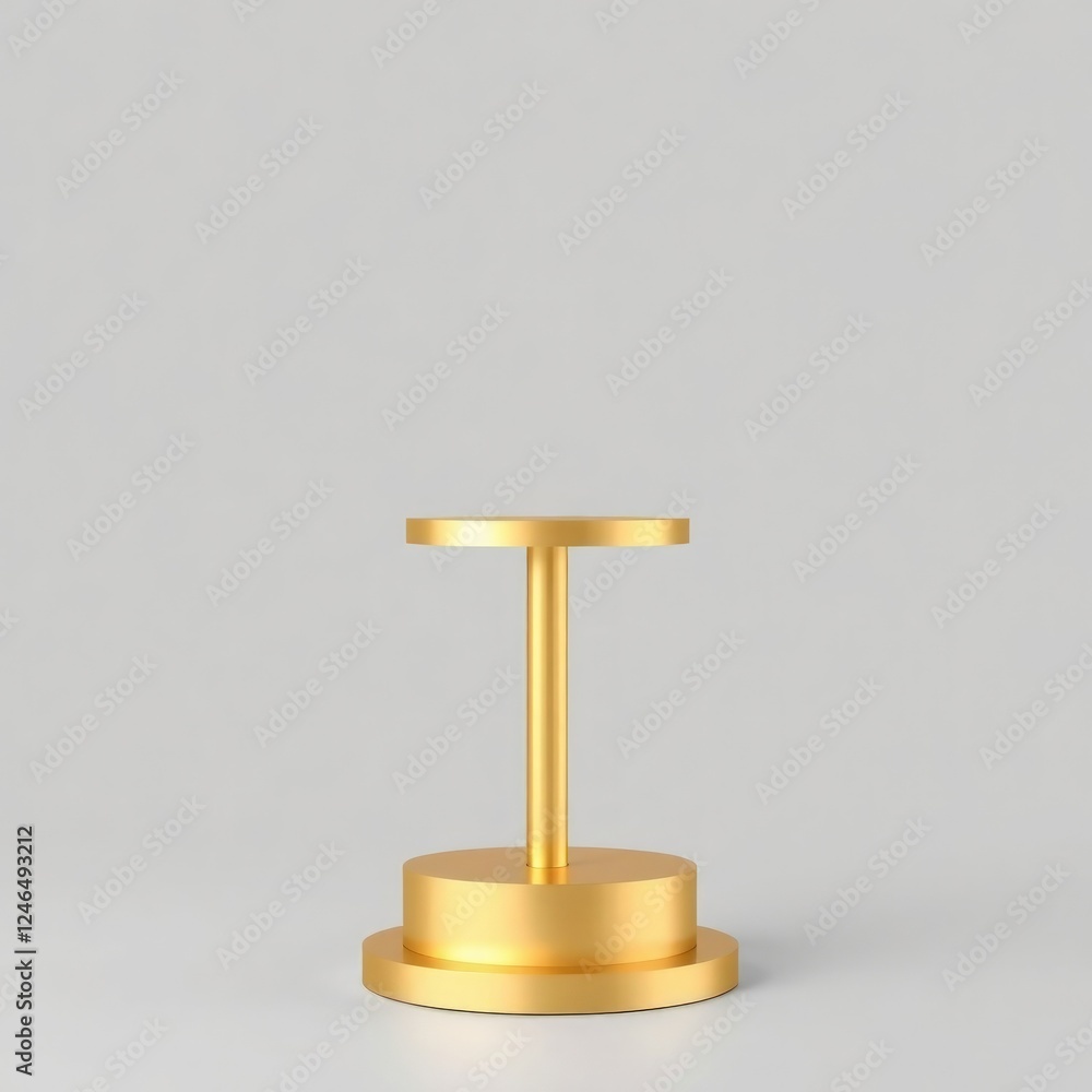 A two-tier gold pedestal stand designed for product display, featuring a sleek and modern finish. Isolated on white background. A two-tier gold pedestal stand designed for product display, featuring a sleek and modern finish. Isolated on white background.
