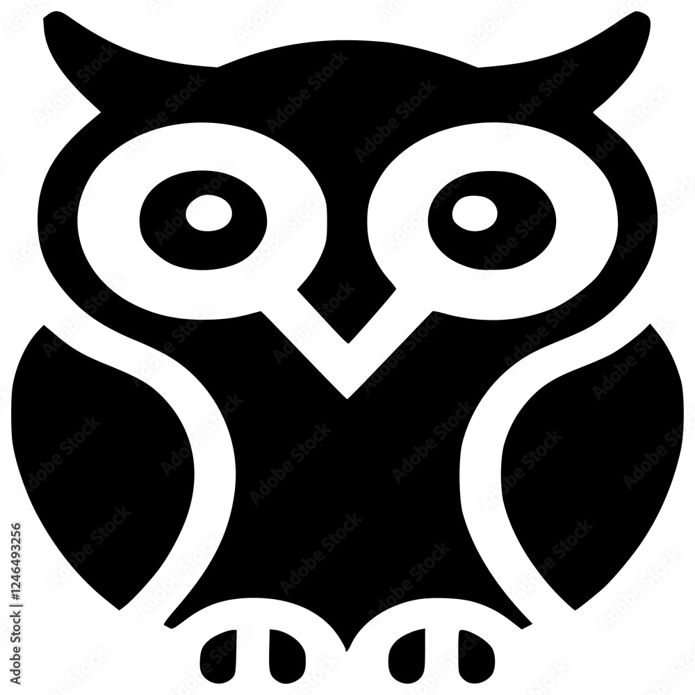 Wise Owl Icon: A stylized black and white illustration of an owl, simple yet expressive, perfect for educational, wisdom, or nocturnal themes. Wise Owl Icon: A stylized black and white illustration of an owl, simple yet expressive, perfect for educational, wisdom, or nocturnal themes.