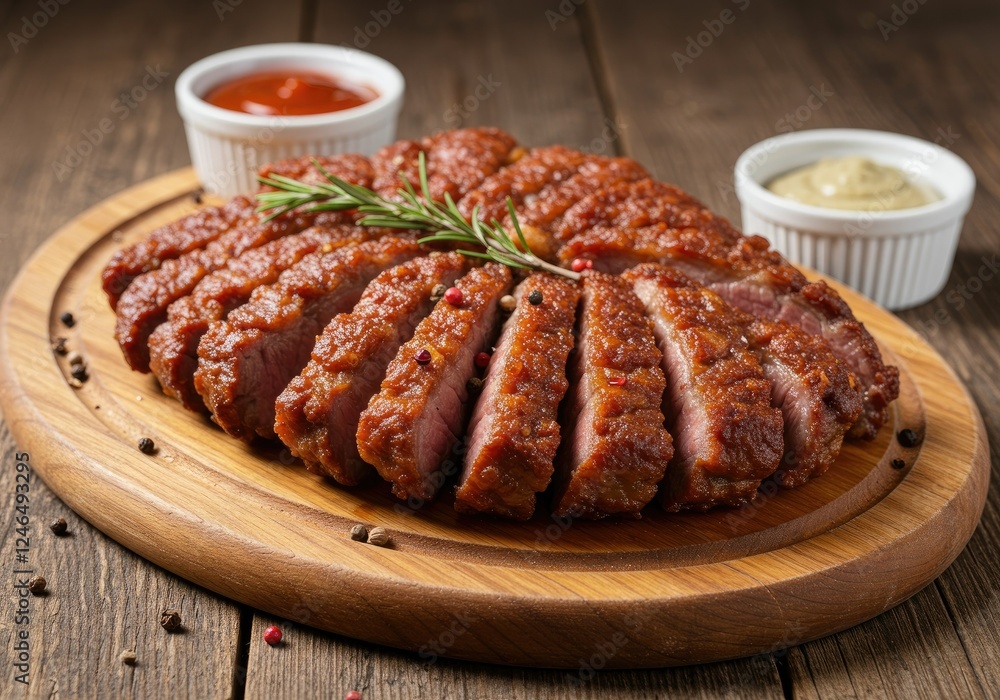 fried meat on wooden board fried meat on wooden board