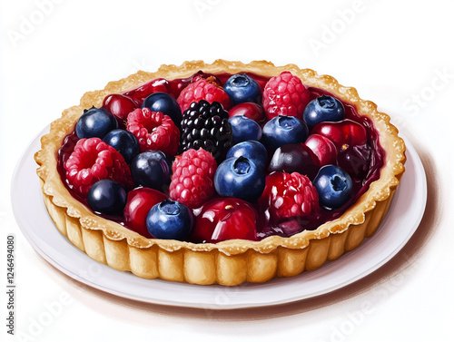 Ultra HD illustration of leftover fruit tart with white backdrop