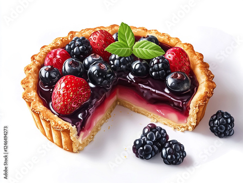 Ultra HD illustration of leftover fruit tart with white backdrop