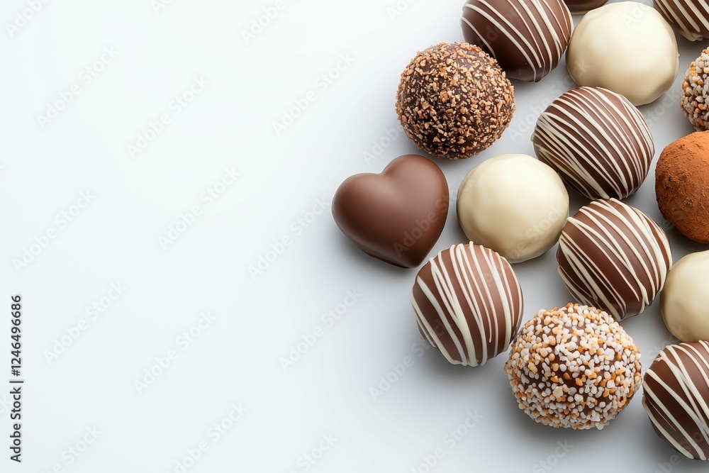 Delicious assorted chocolate truffles displayed elegantly. Delicious assorted chocolate truffles displayed elegantly.