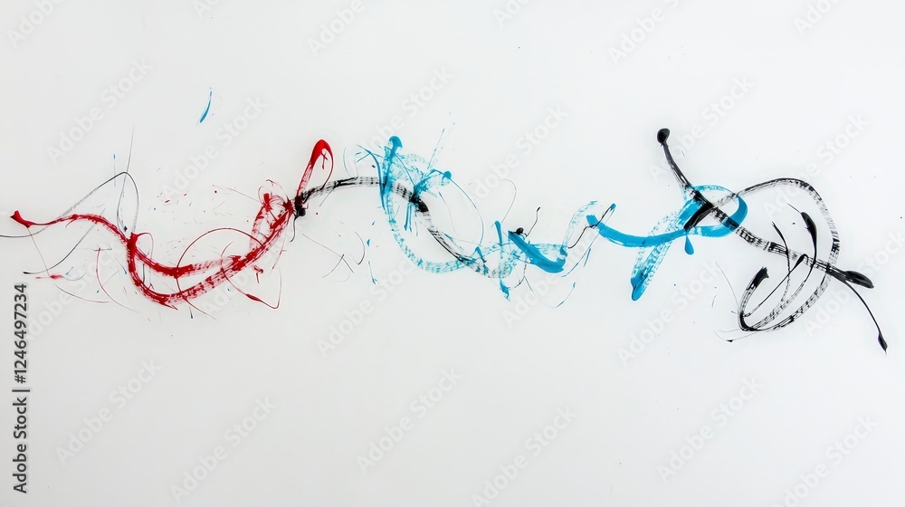 Abstract Colorful Line Art with Red Blue and Black Paint on Canvas
