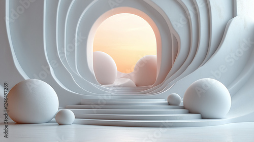 Futuristic Minimalist Architecture with Organic Curves and Soft Lighting