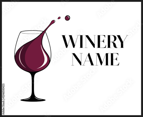 Glass of Wine with splash logo with Winery text design