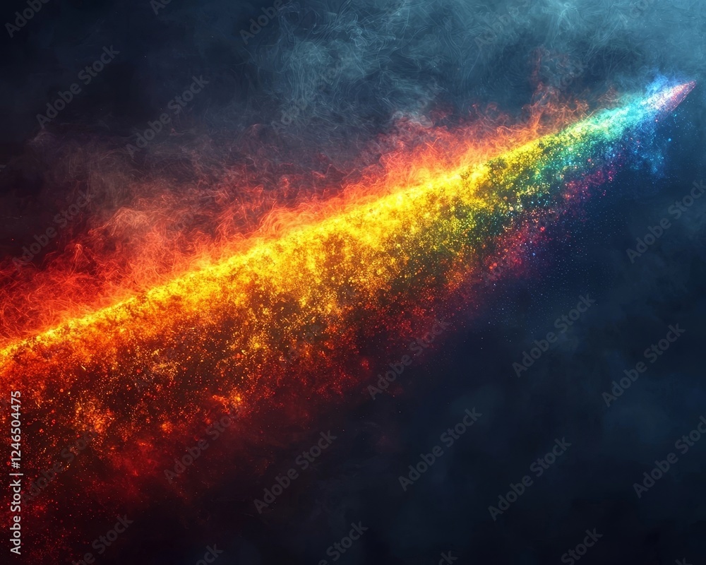 Fototapeta premium Prism Splitting Light Into Vibrant Rainbow Colors In Dramatic Dark Space Backdrop