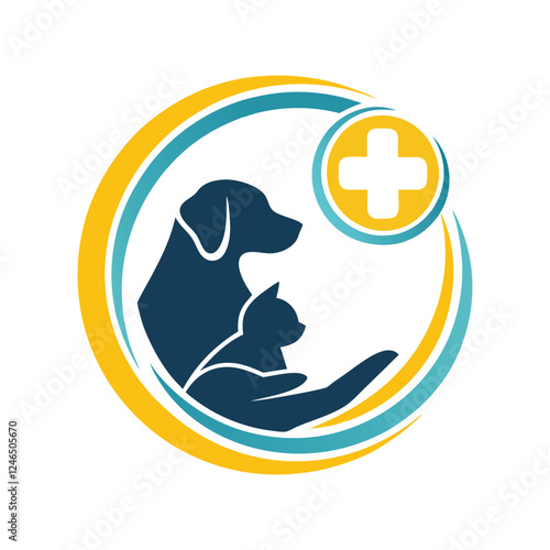 Pet Care Logo vector with Dog, Cat, and Medical Cross photo