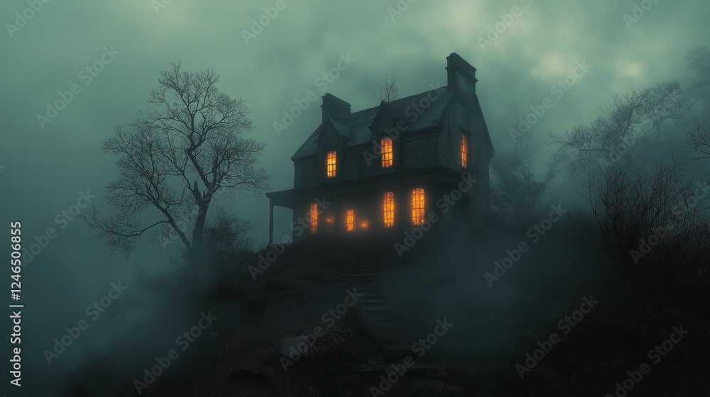 Haunted Manor: A Mysterious Glow in the Foggy Woods Haunted Manor: A Mysterious Glow in the Foggy Woods