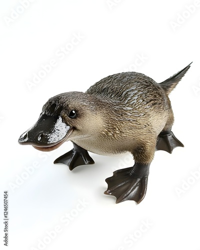 Realistic model of a platypus standing on a clean surface, showcasing its unique features and texture photo