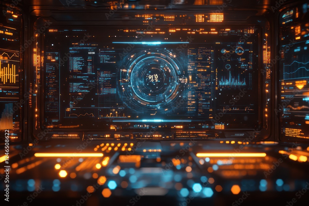 Fototapeta premium Futuristic Control Room Interface: Advanced Technology Dashboard
