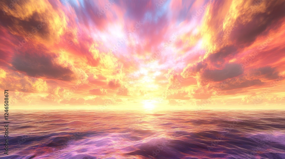 Obraz premium Vibrant Ocean Sunset with Dramatic Cloudscape