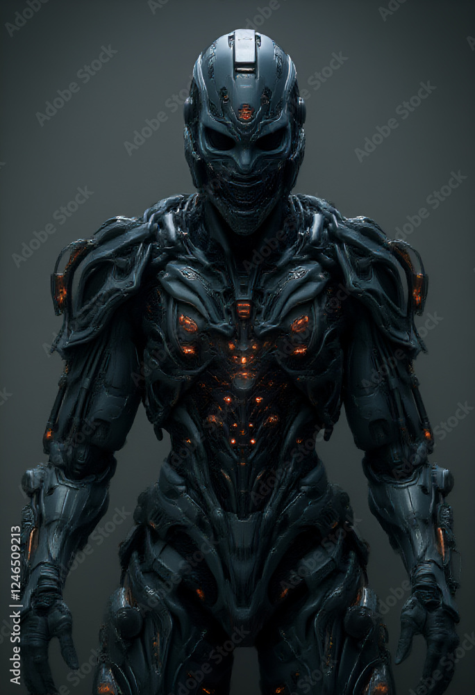 Fototapeta premium illustrazione di cyborg, androide in atteggiamento aggressivo