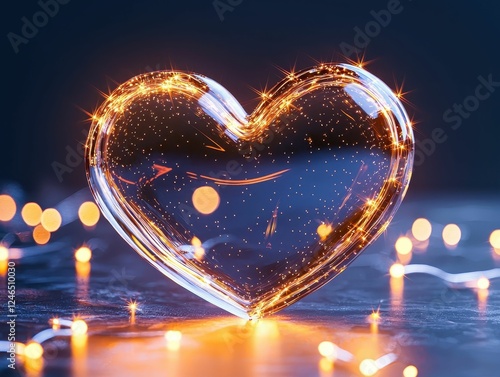 Glowing heart decoration with fairy lights. photo