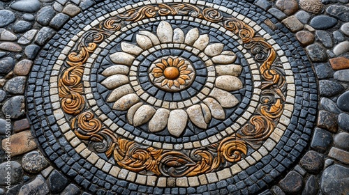 Wallpaper Mural Stone Mosaic Pavement Featuring Floral Design Torontodigital.ca