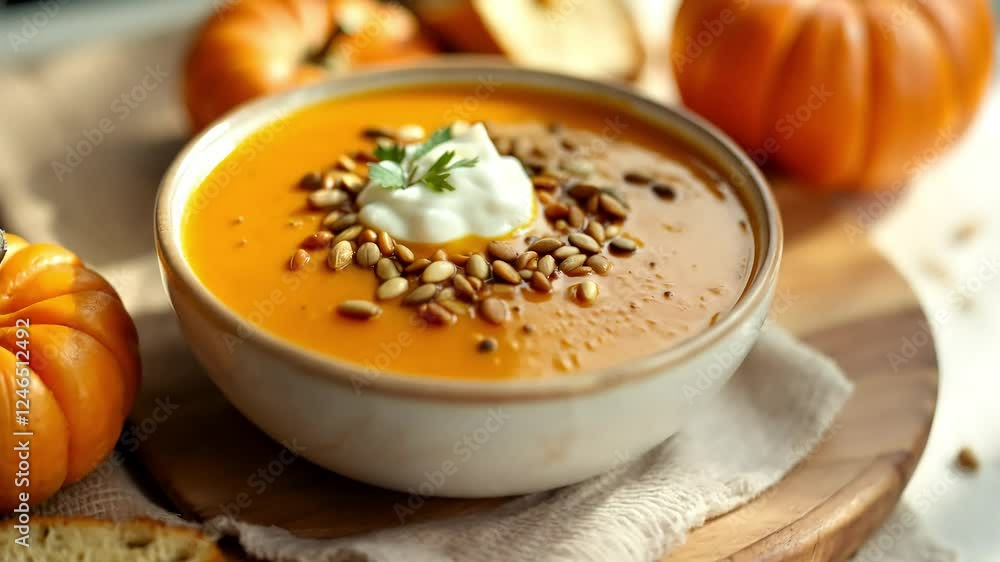 Creamy Pumpkin Soup with Seeds and Herbs - Autumn Comfort Food Recipe Creamy Pumpkin Soup with Seeds and Herbs - Autumn Comfort Food Recipe