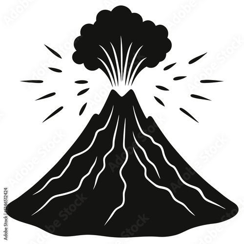 silhouette vector of a volcano erupting with lava 