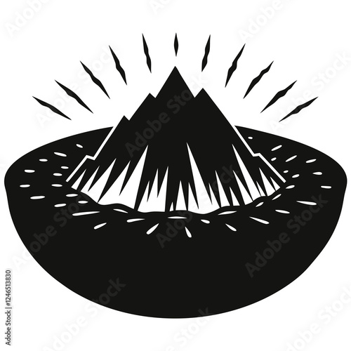 silhouette vector of a collapsed volcanic crater
