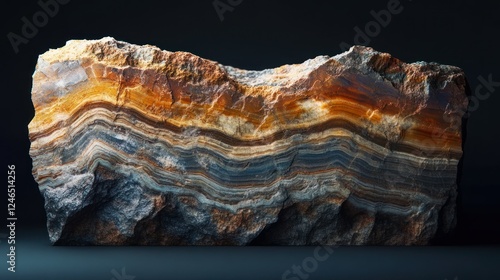 Obraz na płótnie A stunning geological cross-section of layered sedimentary rock, displaying intricate striations, compressed minerals, and realistic depth. Ultra-sharp 4K photography. w salonie