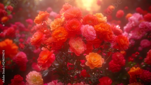 Wallpaper Mural Vibrant Red Orange Rose Garden Sunlight Bloom Torontodigital.ca