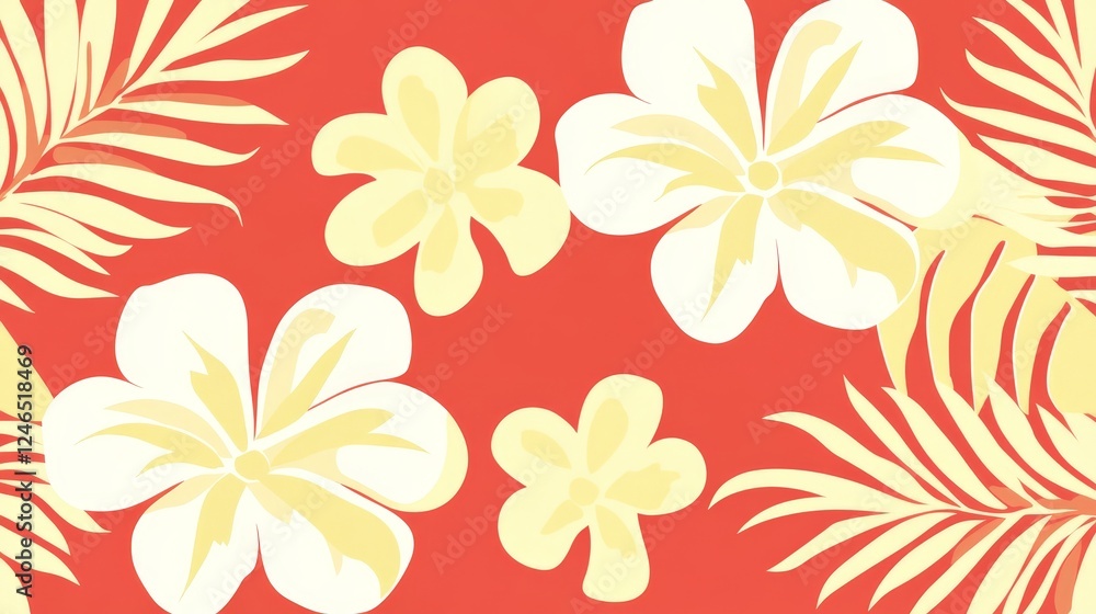 Vibrant Tropical Floral Pattern Design with Palm Leaves Vibrant Tropical Floral Pattern Design with Palm Leaves