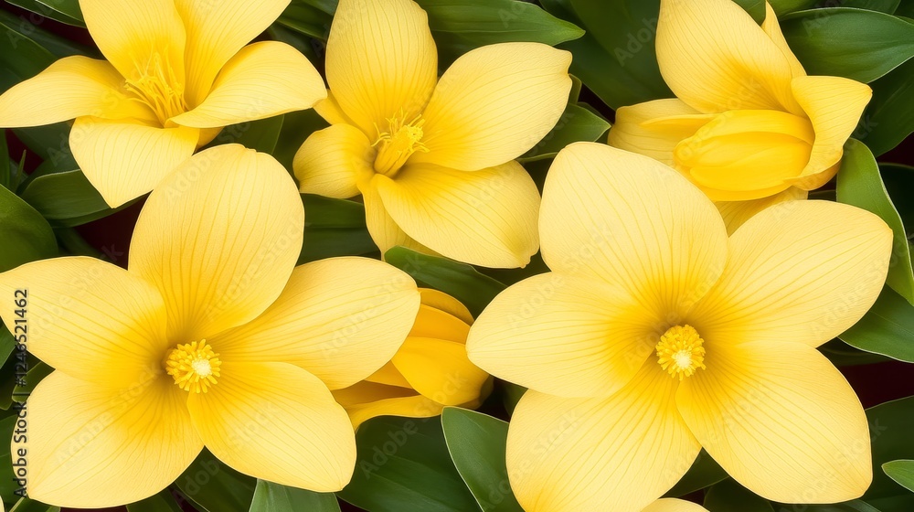 Obraz premium Vibrant Yellow Flowers Blooming in Lush Green Foliage
