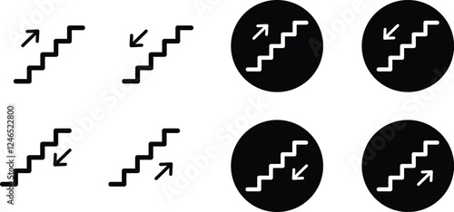 Staircase icons with up and down directional arrows.