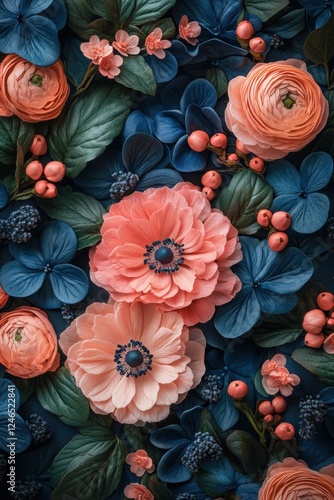 Wallpaper Mural Elegant, classy, ​​vintage illustration with various of different flowers in dark tones Torontodigital.ca