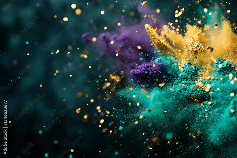 Burst of vibrant colorful powder exploding in dynamic motion Burst of vibrant colorful powder exploding in dynamic motion