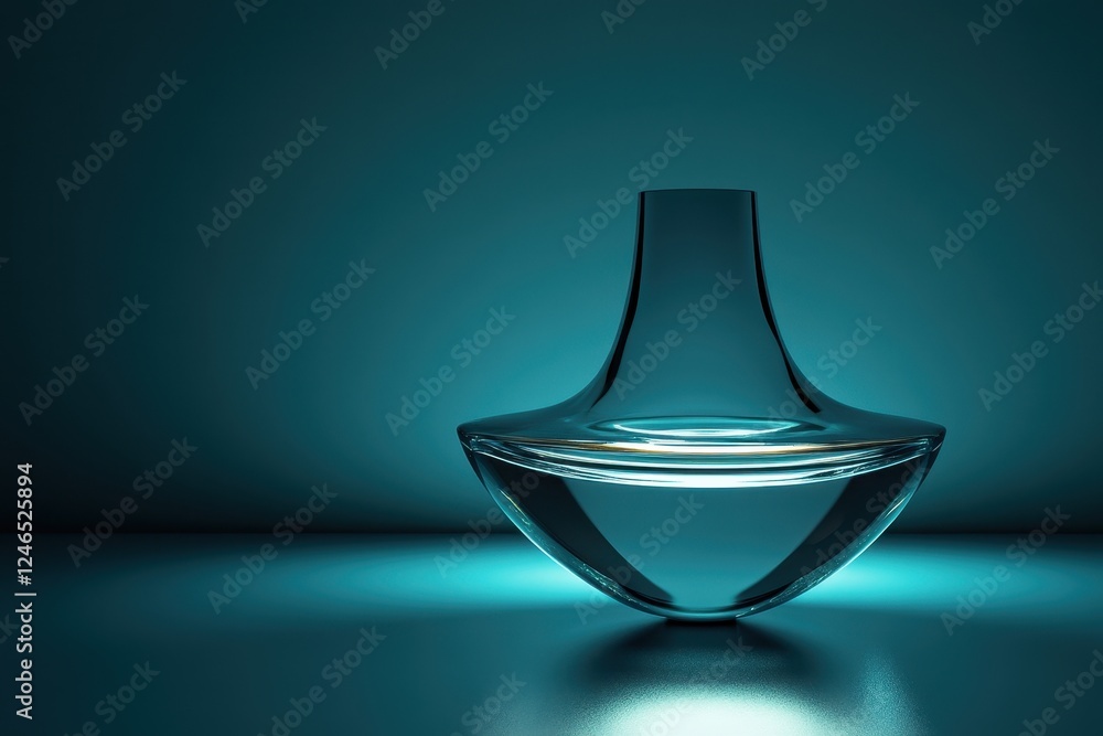 Fototapeta premium A modern perfume bottle with bold edges, displayed on a dark-to-light blue gradient background, with soft lighting emphasizing its design.