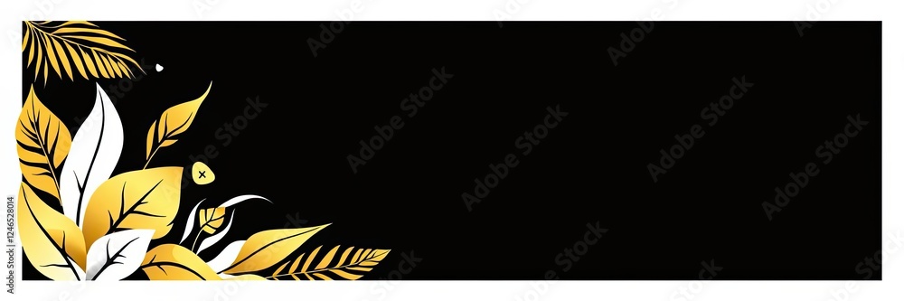 Obraz premium Elegant Gold White Tropical Leaves on Black Background