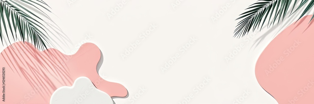 Summer Banner Pink White Abstract Shapes Palm Leaf Shadows Summer Banner Pink White Abstract Shapes Palm Leaf Shadows