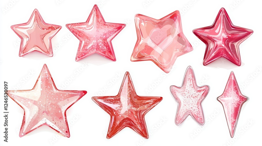 Set of assorted Valentines Day-themed perfumes with heart-shaped bottles, pink and red tones, isolated on a clean white background Set of assorted Valentines Day-themed perfumes with heart-shaped bottles, pink and red tones, isolated on a clean white background