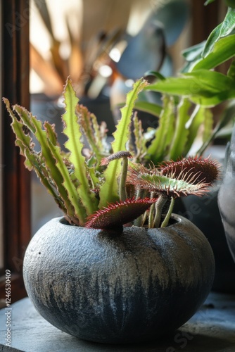 Cephalotus plants thriving in a uniquely styled indoor environment with natural light photo