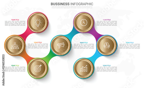 circular layout diagram with 7 list of steps, circular layout diagram infographic element template