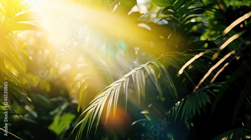 Wallpaper Mural Sunlight shining through tropical leaves. Organic natural summer background, copy space Torontodigital.ca