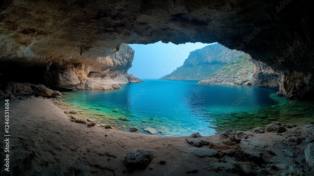 Obraz premium Exploring the Majestic Beauty of Frozen Glacier Caves: A Unique Journey Through Nature's Rock Formations and Bodies of Water