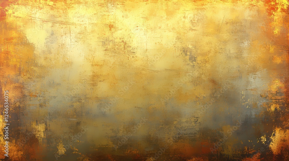 Obraz premium Golden Texture Background, Gritty Painted Wall With Brushstrokes, Antique Metal Surface Design.